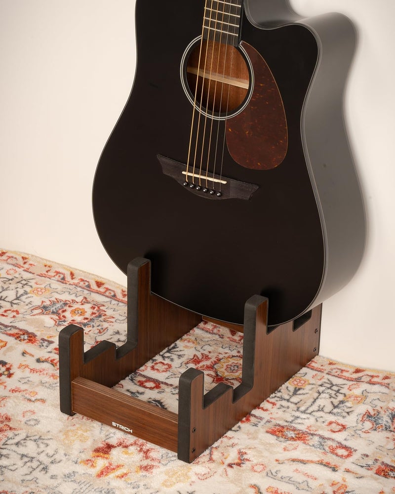 STRICH Wooden Guitar Stand for Multiple Guitars, 2-Holder, Front Display Space-Saving Floor Guitar Rack for Home, Studio, Stage, Walnut Color, L-2AW (For 2 Acoustic) - Image 4